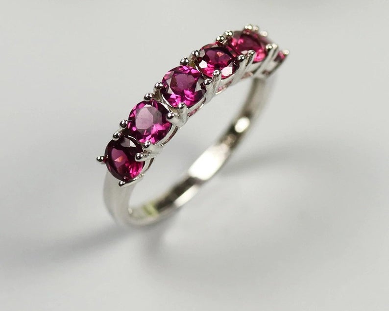 1 CT Round Cut Pink Ruby Diamond 925 Sterling Silver Half Eternity Band Ring