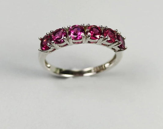1 CT Round Cut Pink Ruby Diamond 925 Sterling Silver Half Eternity Band Ring