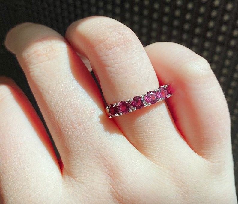 1 CT Round Cut Pink Ruby Diamond 925 Sterling Silver Half Eternity Band Ring