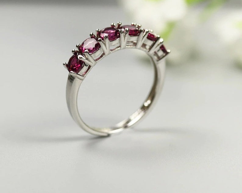 1 CT Round Cut Pink Ruby Diamond 925 Sterling Silver Half Eternity Band Ring