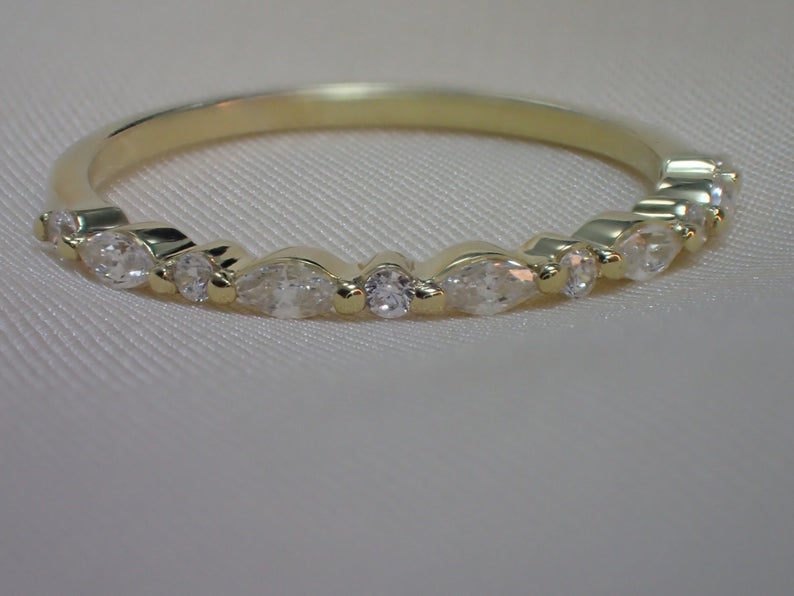 1 CT Round and Marquise Diamond 925 Sterling Silver Half Eternity Wedding Band Ring