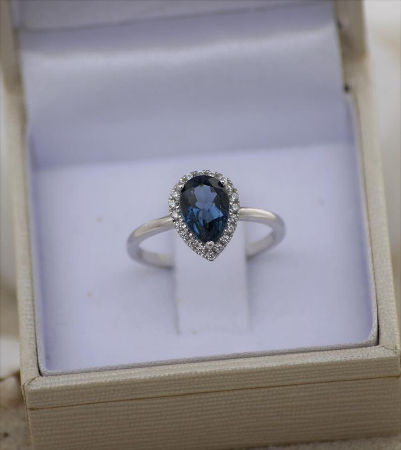 1 CT Pear Cut London Blue Topaz Diamond 925 Sterling Silver Anniversary Gift Ring