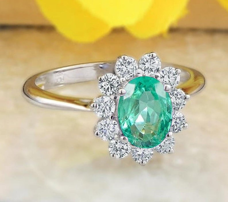 2 CT Oval Cut Emerald Diamond 925 Sterling Silver Halo Anniversary Gift Ring
