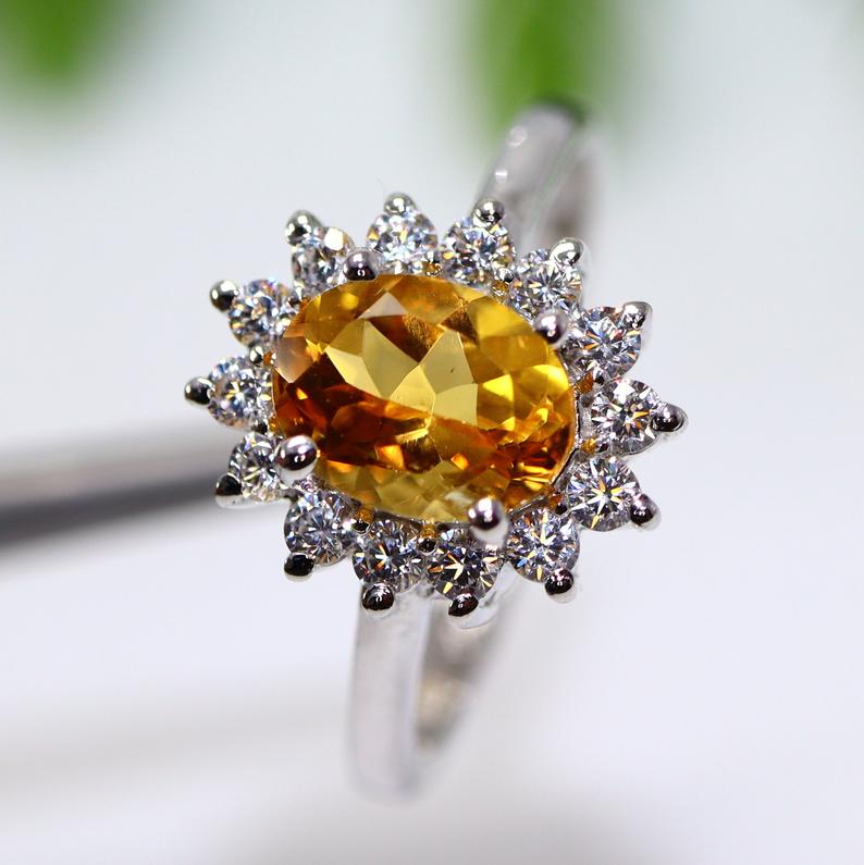 2 CT Round Cut Citrine Diamond 925 Sterling Silver Halo Women Wedding Ring