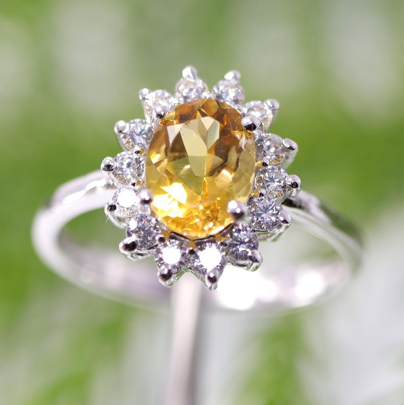 2 CT Round Cut Citrine Diamond 925 Sterling Silver Halo Women Wedding Ring