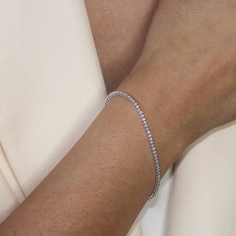 1 CT Round Cut White Diamond White Gold Over On 925 Sterling Silver Tennis 7" Eternity Bracelet For Men / Women