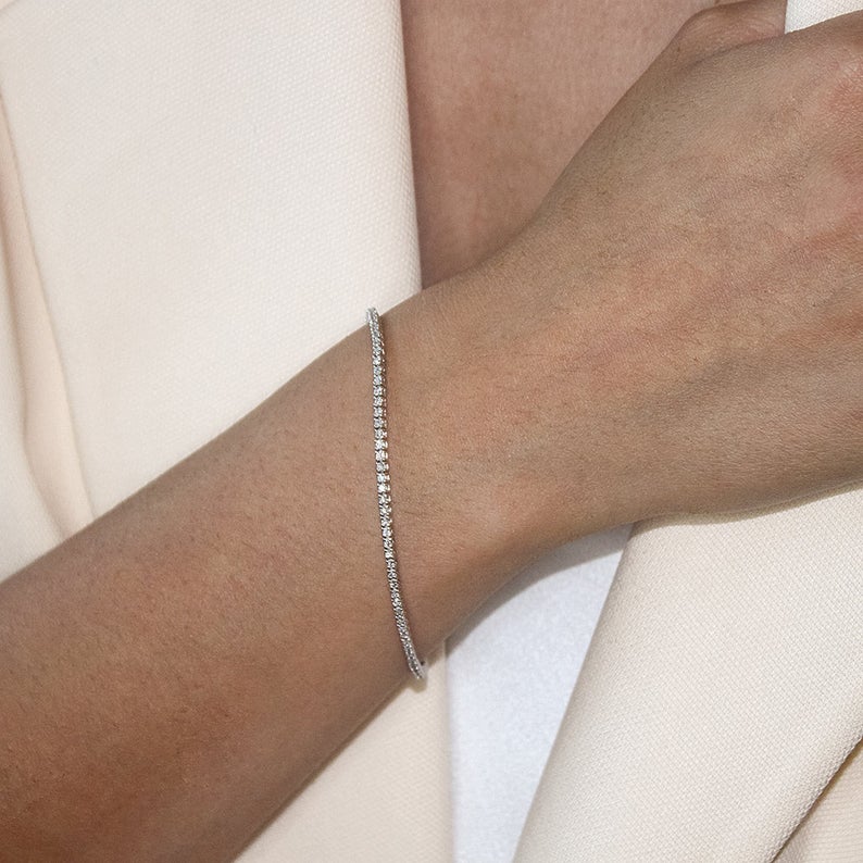1 CT Round Cut White Diamond White Gold Over On 925 Sterling Silver Tennis 7" Eternity Bracelet For Men / Women