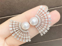 3.50 Ct Brilliant Cut Diamond & White Sea Pearl White Gold Over On 925 Sterling Silver Earrings