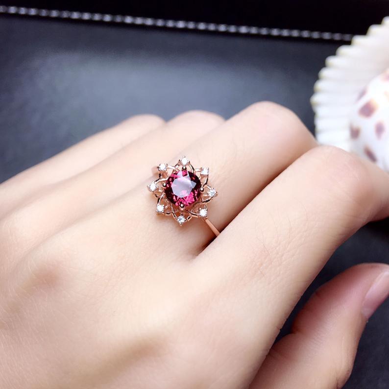 1 Ct Round Cut Pink Tourmaline Gorgeous Floral Ring Rose Gold Over On 925 Sterling Silver