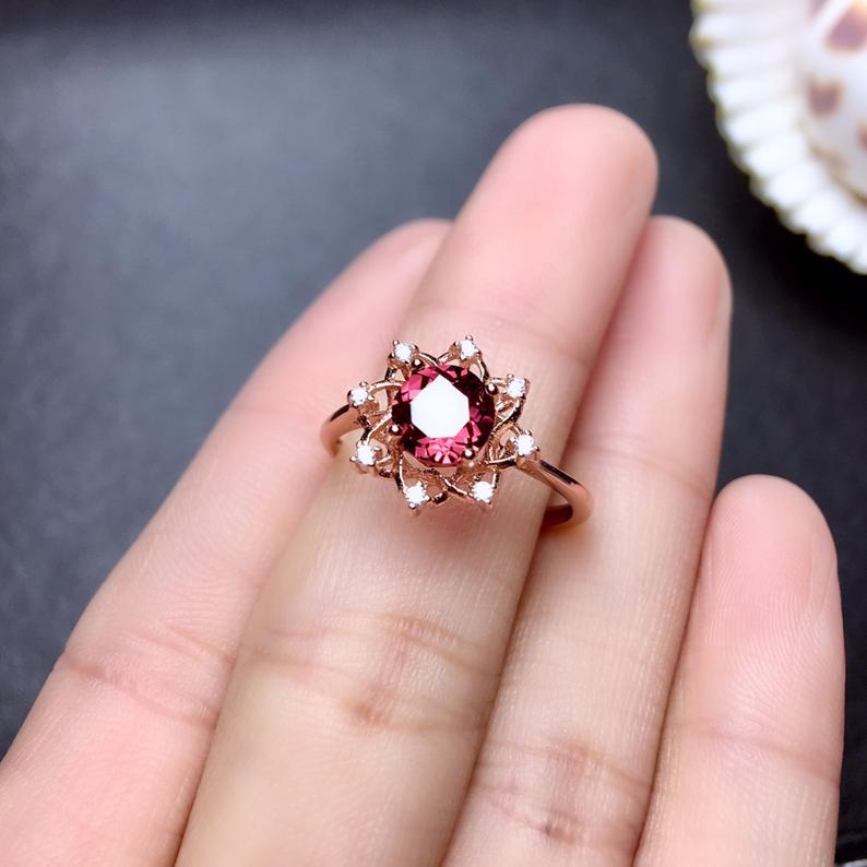 1 Ct Round Cut Pink Tourmaline Gorgeous Floral Ring Rose Gold Over On 925 Sterling Silver