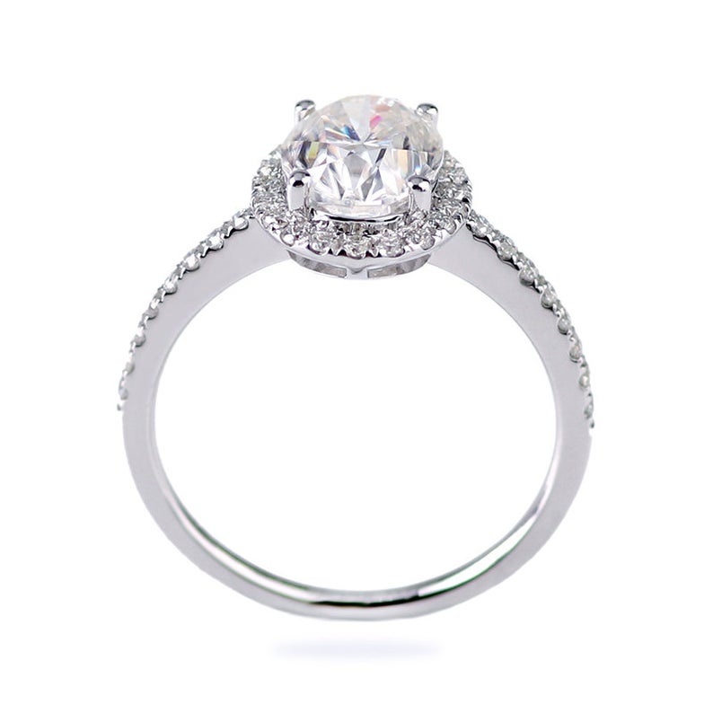 1.5 CT Oval Cut Diamond White Gold Over On 925 Sterling Silver Halo Engagement Ring