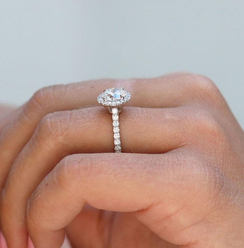 1 CT Round Cut Diamond White Gold Over On 925 Sterling Silver Halo Engagement Ring