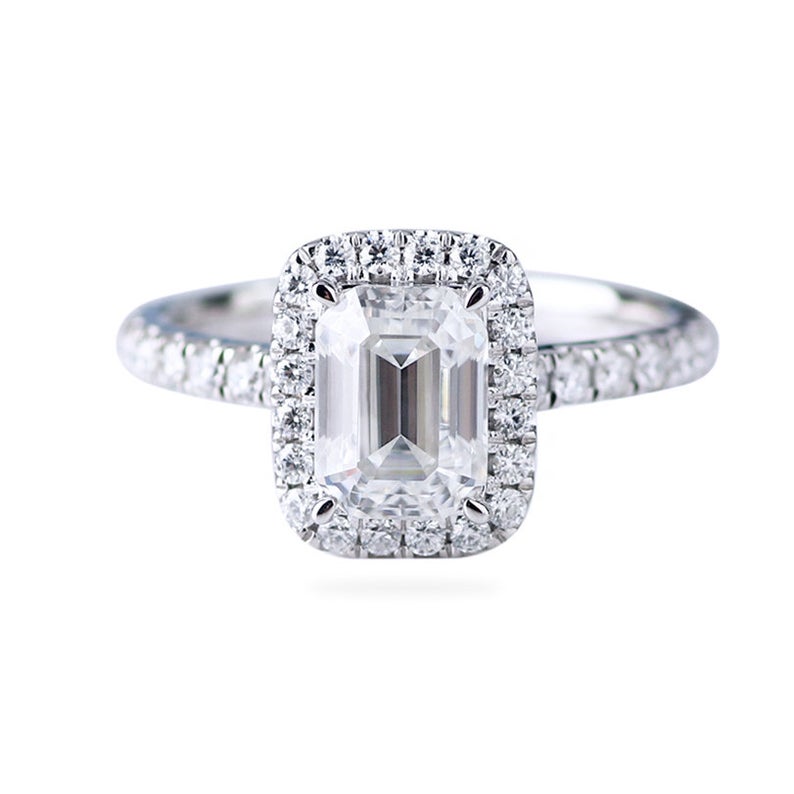 1 CT Emerald Cut Diamond 925 Sterling Silver Halo Wedding Ring