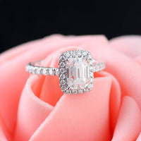 1 CT Emerald Cut Diamond 925 Sterling Silver Halo Wedding Ring