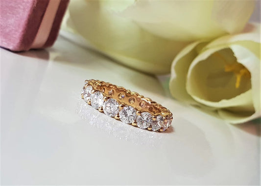 1 CT Round Cut Diamond Yellow Gold Over On 925 Sterling Silver Full Eternity Wedding Band Ring