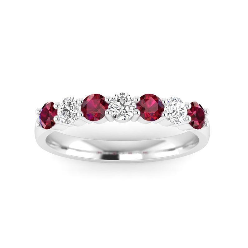 1.20 CT Round Cut Ruby & White CZ 925 Sterling Silver Wedding Band Ring