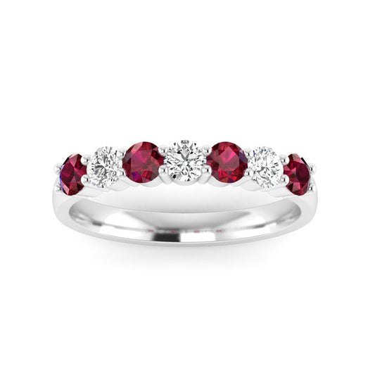 1.20 CT Round Cut Ruby & White CZ 925 Sterling Silver Wedding Band Ring