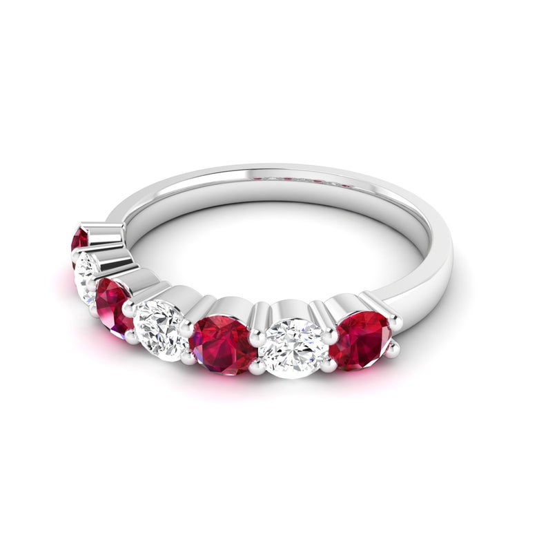 1.20 CT Round Cut Ruby & White CZ 925 Sterling Silver Wedding Band Ring