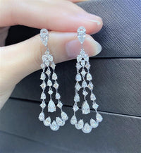4.25 Ct Pear & Round Cut Diamond Chandelier Wedding Earrings In 925 Sterling Silver