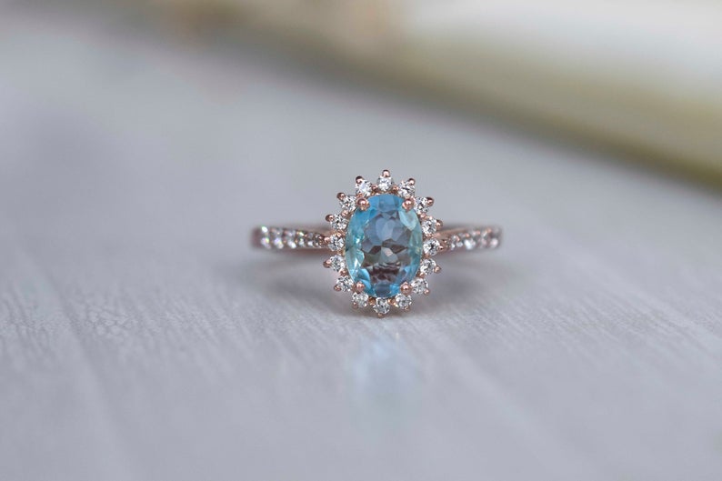 2 CT Oval Cut Blue Topaz Diamond 925 Sterling Silver Halo Engagement Ring