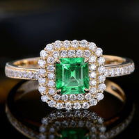 1 CT Emerald Cut Emerald Diamond Yellow Gold Over On 925 Sterling Silver Women Double Halo Engagement Ring