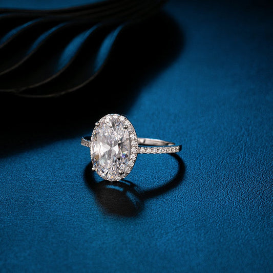 2 CT Oval Cut Diamond White Gold Over On 925 Sterling Silver Halo Engagement Ring