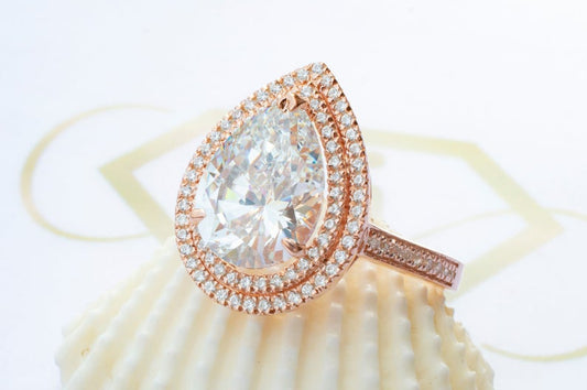 3.0 CT Pear Cut Diamond 925 Sterling Silver Double Halo Engagement Ring