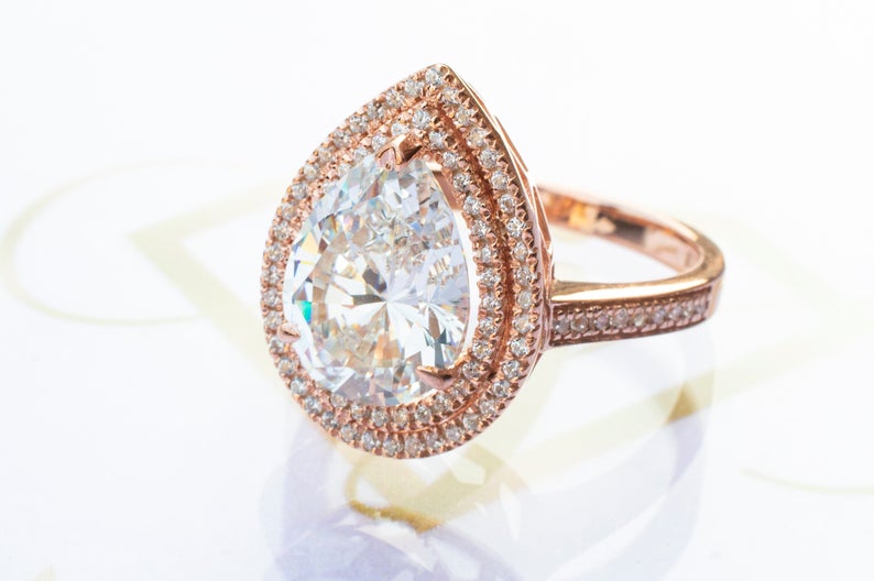 3.0 CT Pear Cut Diamond 925 Sterling Silver Double Halo Engagement Ring
