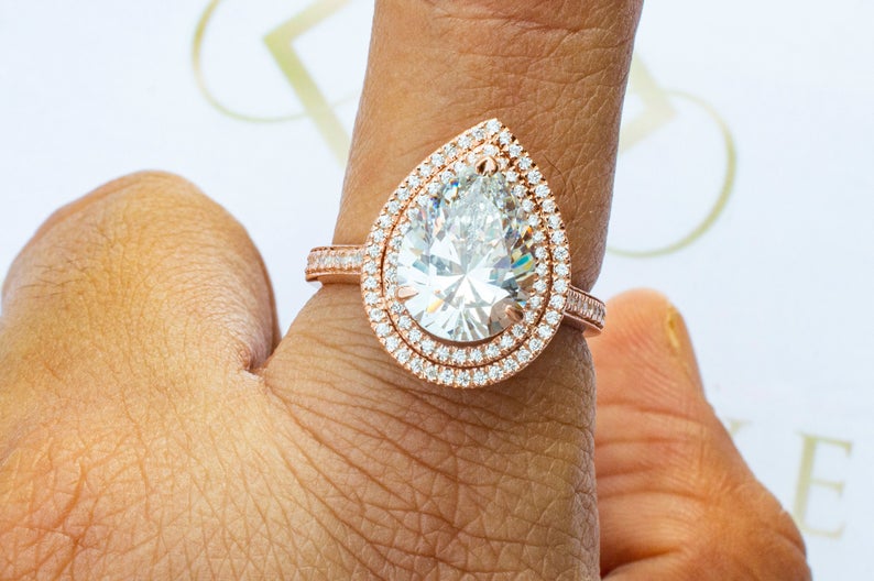 3.0 CT Pear Cut Diamond 925 Sterling Silver Double Halo Engagement Ring