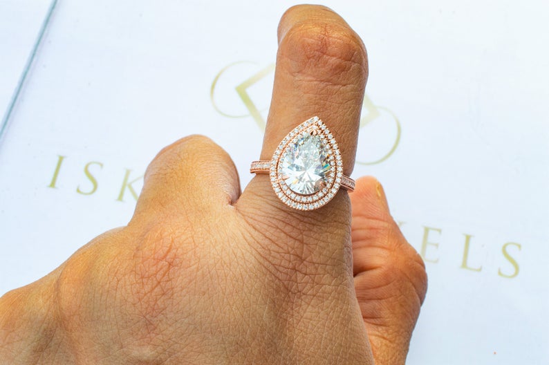 3.0 CT Pear Cut Diamond 925 Sterling Silver Double Halo Engagement Ring