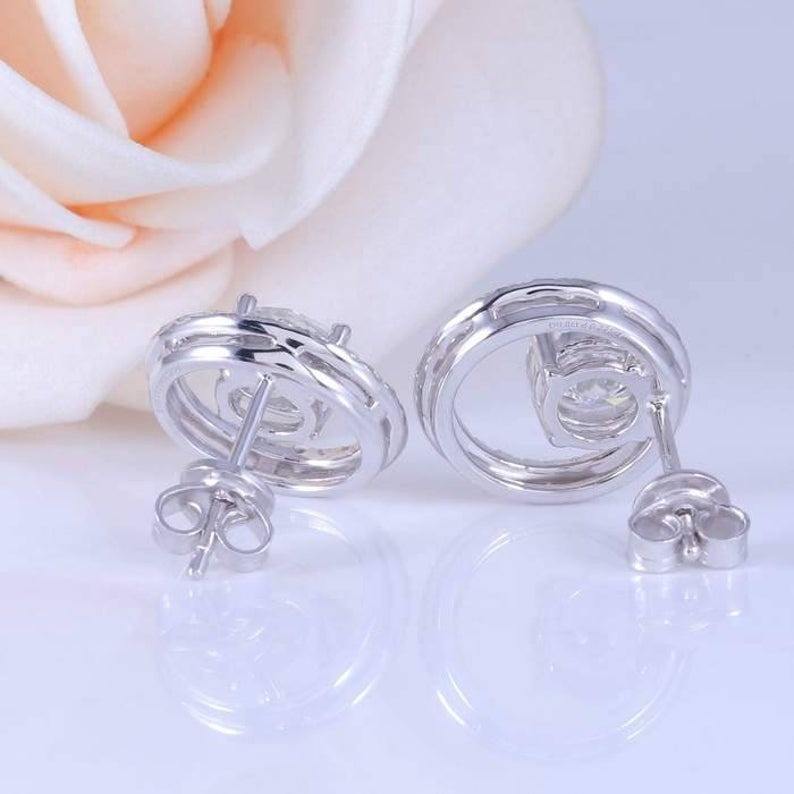 1.75 Ct Round Cut Diamond 925 Sterling Silver Halo Stud Earrings Anniversary Gift For Her