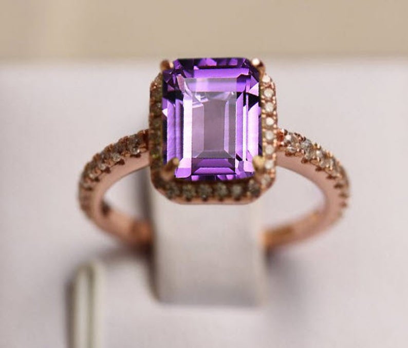 1 CT Emerald Cut Amethyst Diamond 925 Sterling Silver Halo Women Promise Ring
