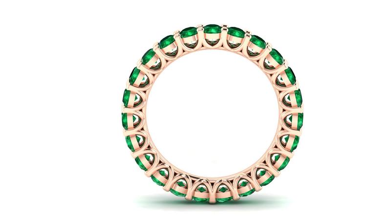 0.75 CT Round Cut Emerald Diamond Rose Gold Over On 925 Sterling Silver Full Eternity Anniversary Band Ring For Women