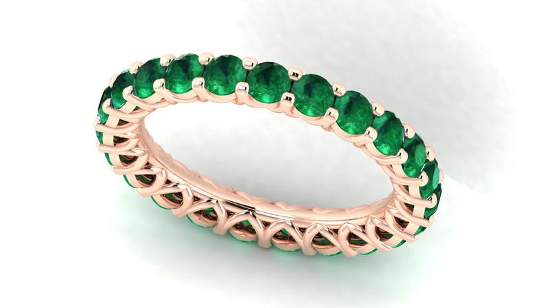 0.75 CT Round Cut Emerald Diamond Rose Gold Over On 925 Sterling Silver Full Eternity Anniversary Band Ring For Women