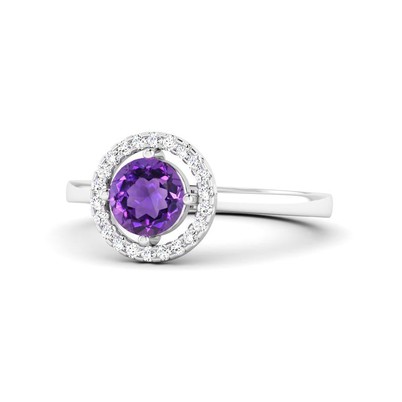 1 CT Round Cut Amethyst Diamond 925 Sterling Silver Halo Enagement Ring