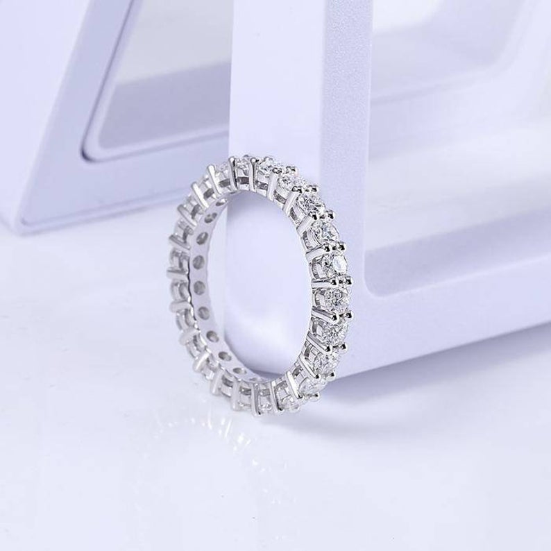 1 CT Round Cut Diamond 925 Sterling Silver Full Eternity Wedding Band Ring
