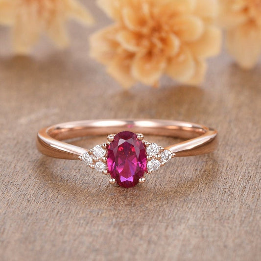 1 CT Oval Cut Pink Ruby Diamond Rose Gold Over On 925 Sterling Silver Solitaire with Accents Ring