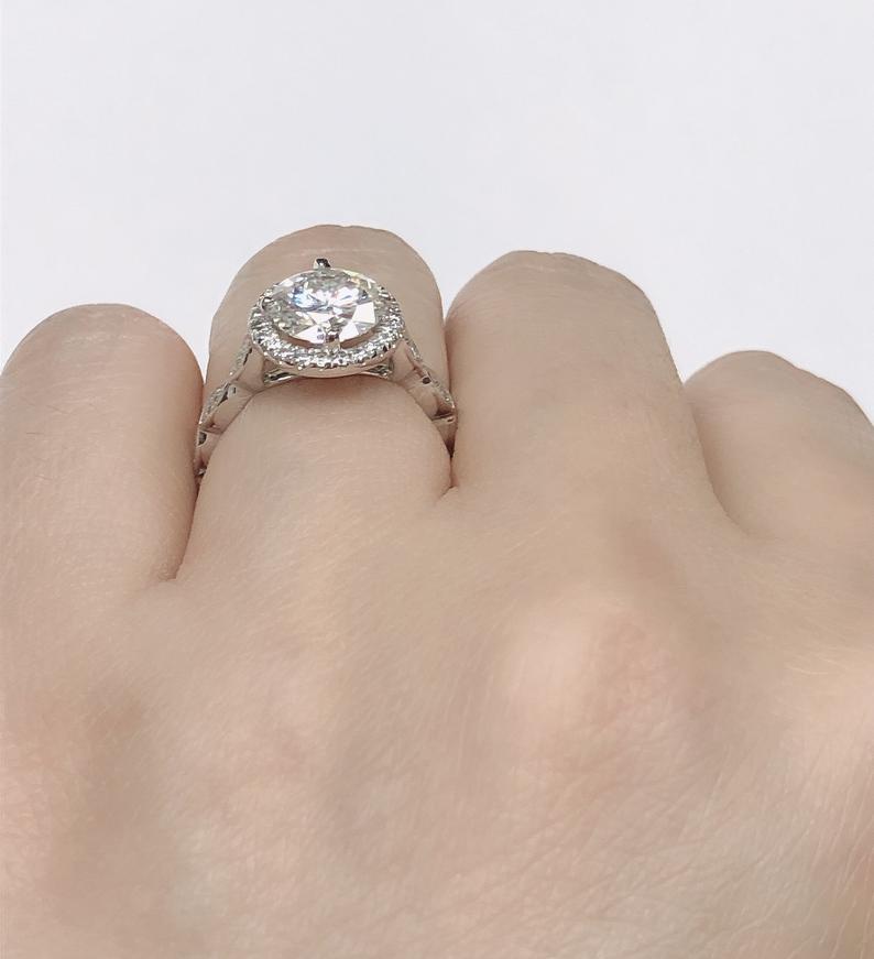 1.50 CT Round Cut Diamond White Gold Over On 925 Sterling Silver Halo Wedding Ring
