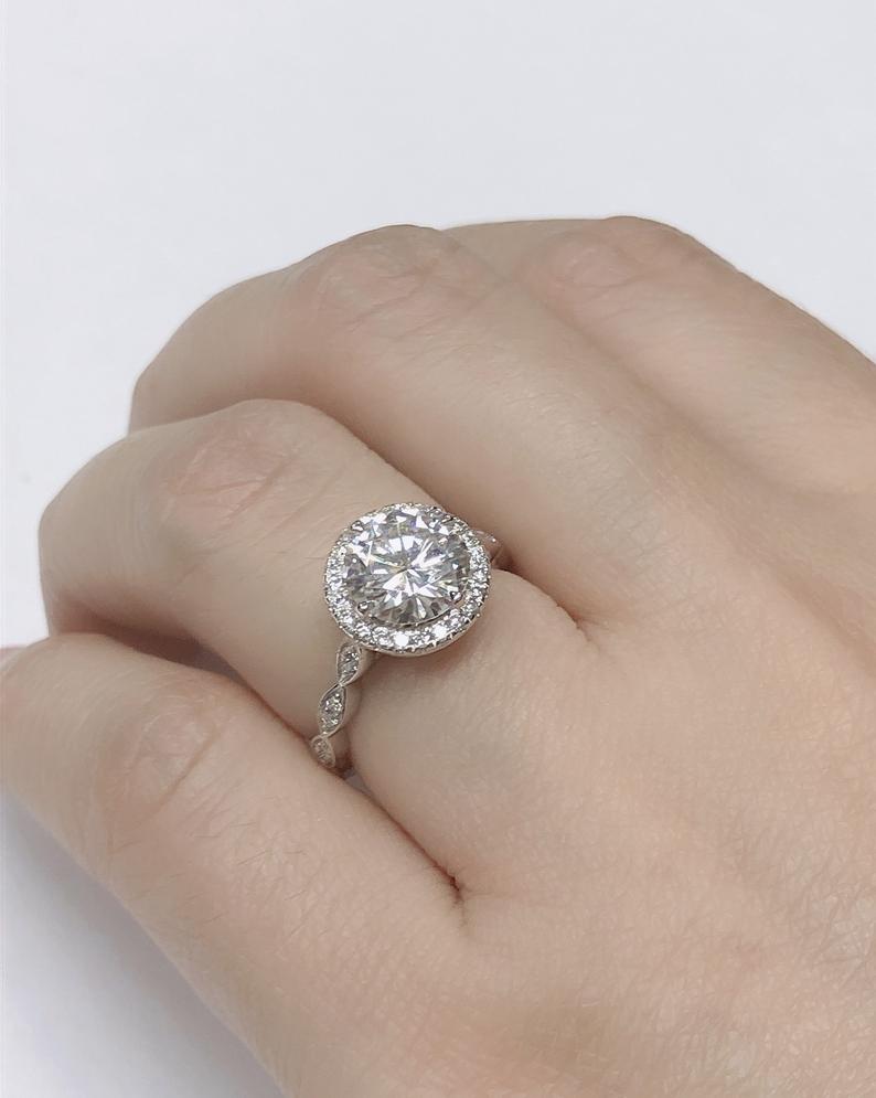 1.50 CT Round Cut Diamond White Gold Over On 925 Sterling Silver Halo Wedding Ring