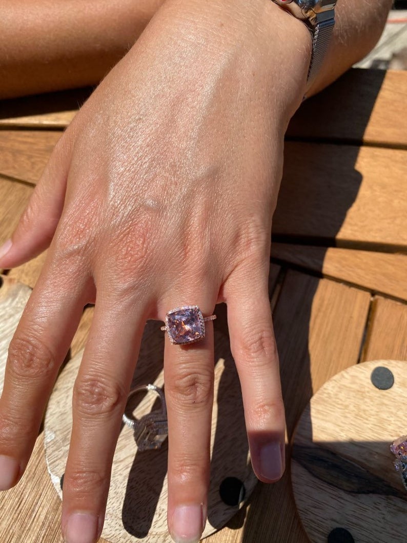 1 CT Cushion Cut Morganite Diamond Rose Gold Over On 925 Sterling Silver Halo Engagement Ring