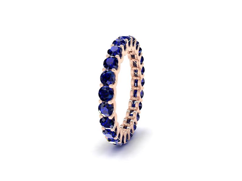 0.50 CT Round Cut Blue Sapphire Rose Gold Over On 925 Sterling Silver Full Eternity Wedding Band Ring