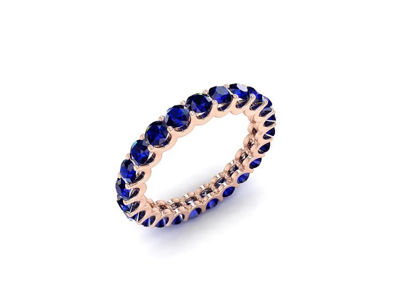 0.50 CT Round Cut Blue Sapphire Rose Gold Over On 925 Sterling Silver Full Eternity Wedding Band Ring