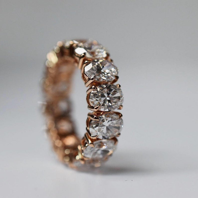 2 CT Oval Cut Diamond Rose Gold Over On 925 Sterling Silver Full Eternity Wedding Band Ring