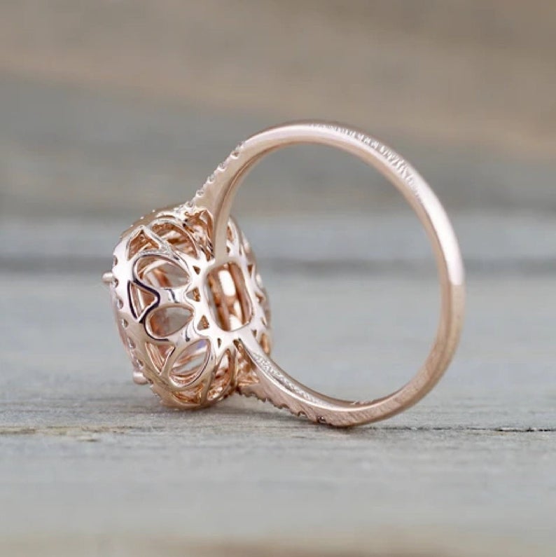 2 CT Cushion Cut Morganite Diamond 925 Sterling Silver Double Halo Women Wedding Ring