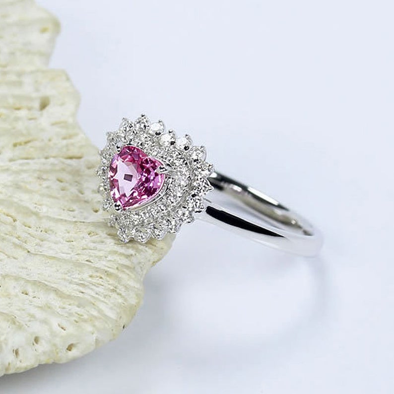 2Ct Round Cut Pink Sapphire Diamond Flower Engagement Ring 14K White Gold  Finish | eBay