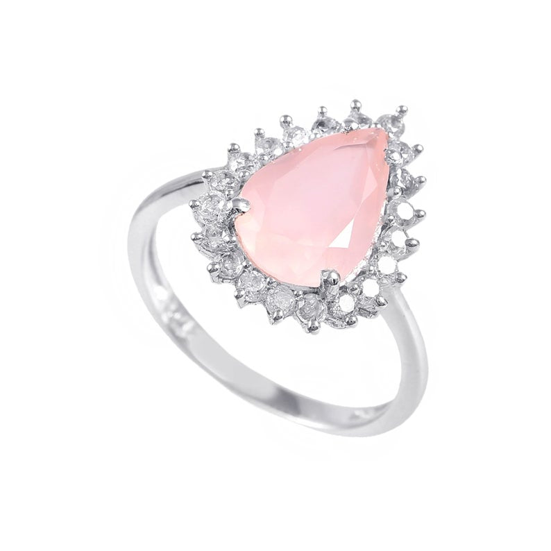 2 CT Pear Cut Rose Quartz Diamond 925 Sterling Silver Halo Anniversary Ring