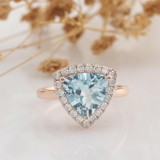 1 CT Trillion Cut Auqamarine Diamond 925 Sterling Silver Halo Engagement Ring