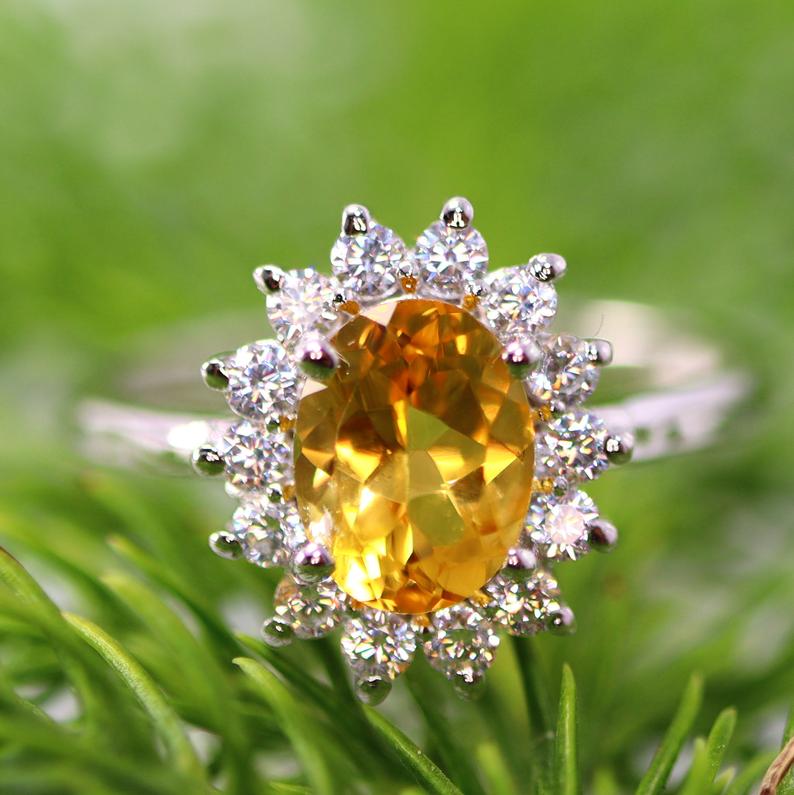 2 CT Round Cut Citrine Diamond 925 Sterling Silver Halo Women Wedding Ring