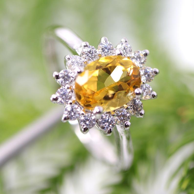2 CT Round Cut Citrine Diamond 925 Sterling Silver Halo Women Wedding Ring