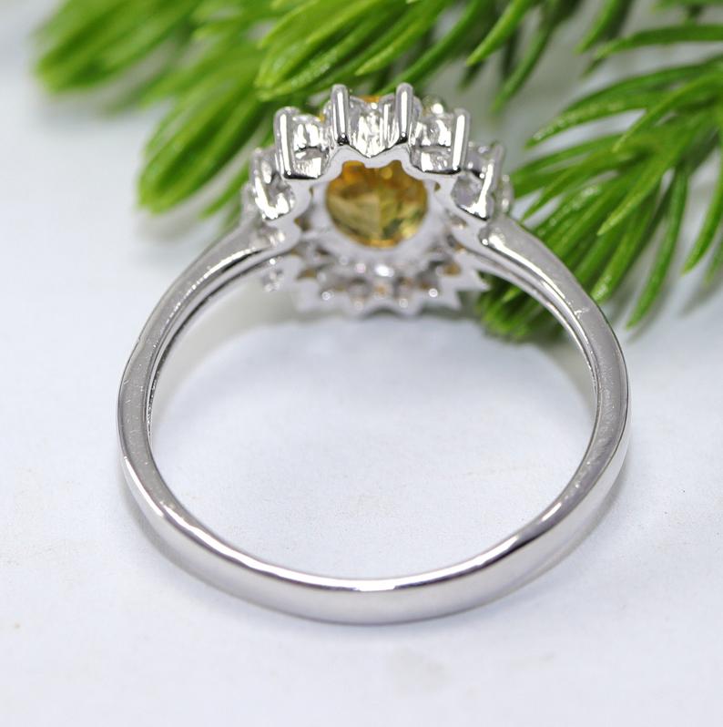 2 CT Round Cut Citrine Diamond 925 Sterling Silver Halo Women Wedding Ring